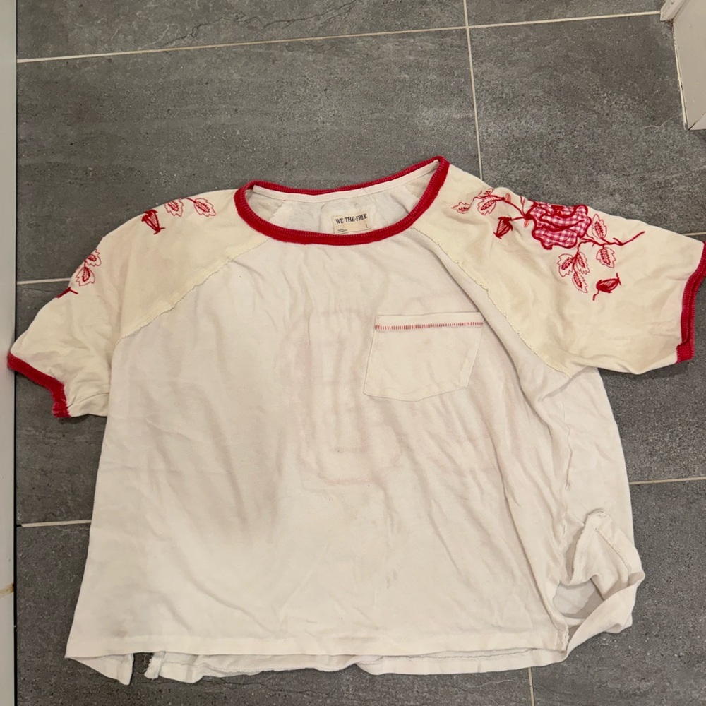 We The Free White and Red Short Sleeve Tee